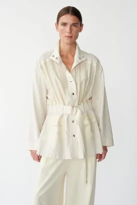 STEVIE SHIRT JACKET - OFF WHITE - RAW SILK & SILK/COTTON