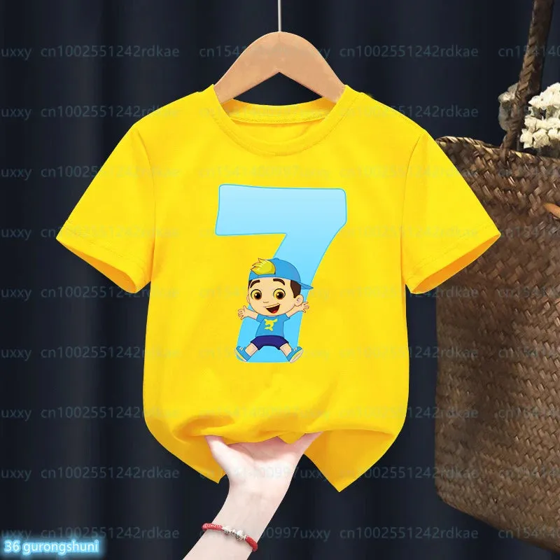 t-shirt for boys Cartoon Luccas Neto Birthday number Print 1-9 Years Old for Children's Birthday Costume tshirt Cute baby shirt