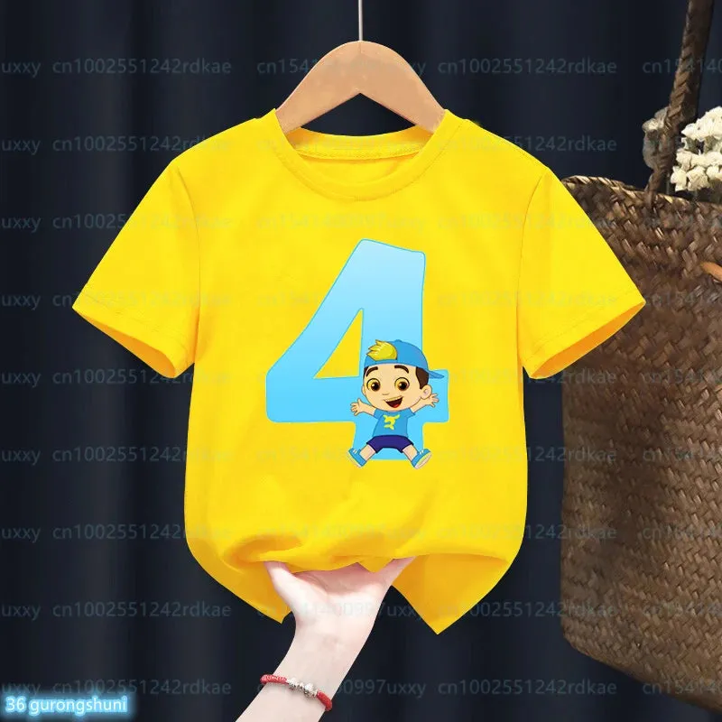 t-shirt for boys Cartoon Luccas Neto Birthday number Print 1-9 Years Old for Children's Birthday Costume tshirt Cute baby shirt