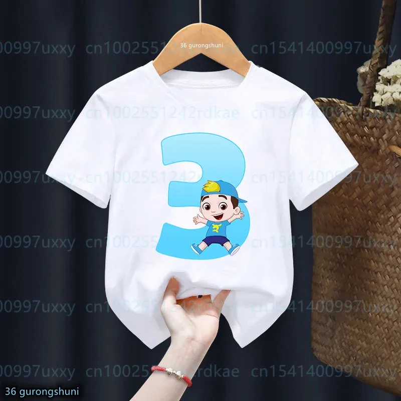 t-shirt for boys Cartoon Luccas Neto Birthday number Print 1-9 Years Old for Children's Birthday Costume tshirt Cute baby shirt