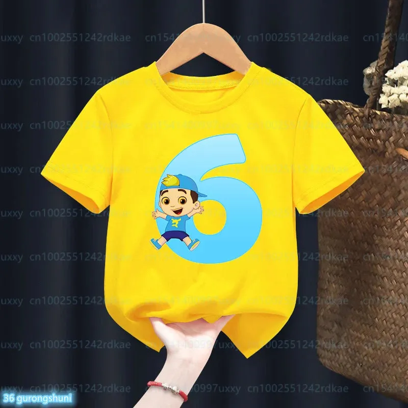 t-shirt for boys Cartoon Luccas Neto Birthday number Print 1-9 Years Old for Children's Birthday Costume tshirt Cute baby shirt