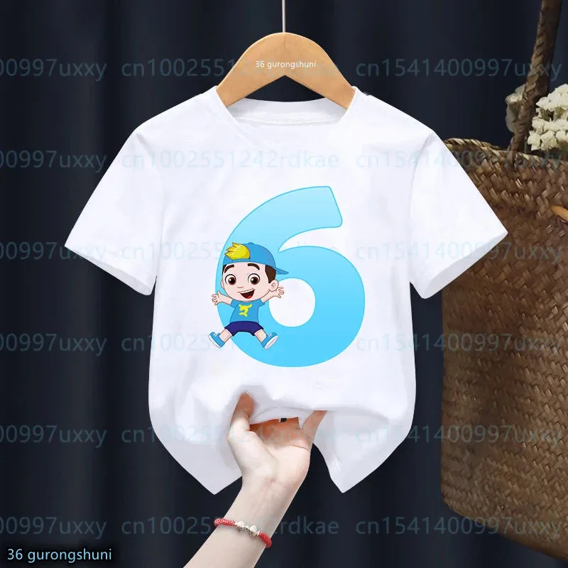 t-shirt for boys Cartoon Luccas Neto Birthday number Print 1-9 Years Old for Children's Birthday Costume tshirt Cute baby shirt