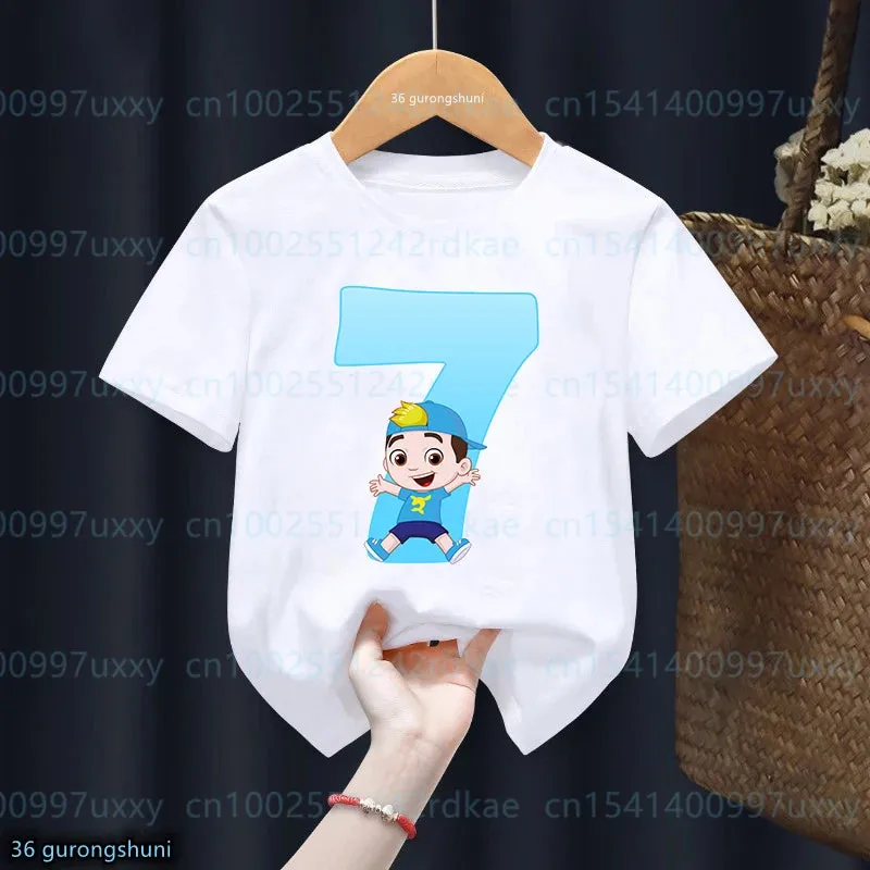 t-shirt for boys Cartoon Luccas Neto Birthday number Print 1-9 Years Old for Children's Birthday Costume tshirt Cute baby shirt