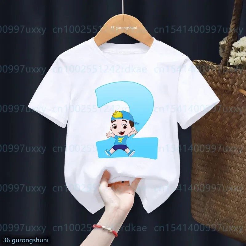 t-shirt for boys Cartoon Luccas Neto Birthday number Print 1-9 Years Old for Children's Birthday Costume tshirt Cute baby shirt