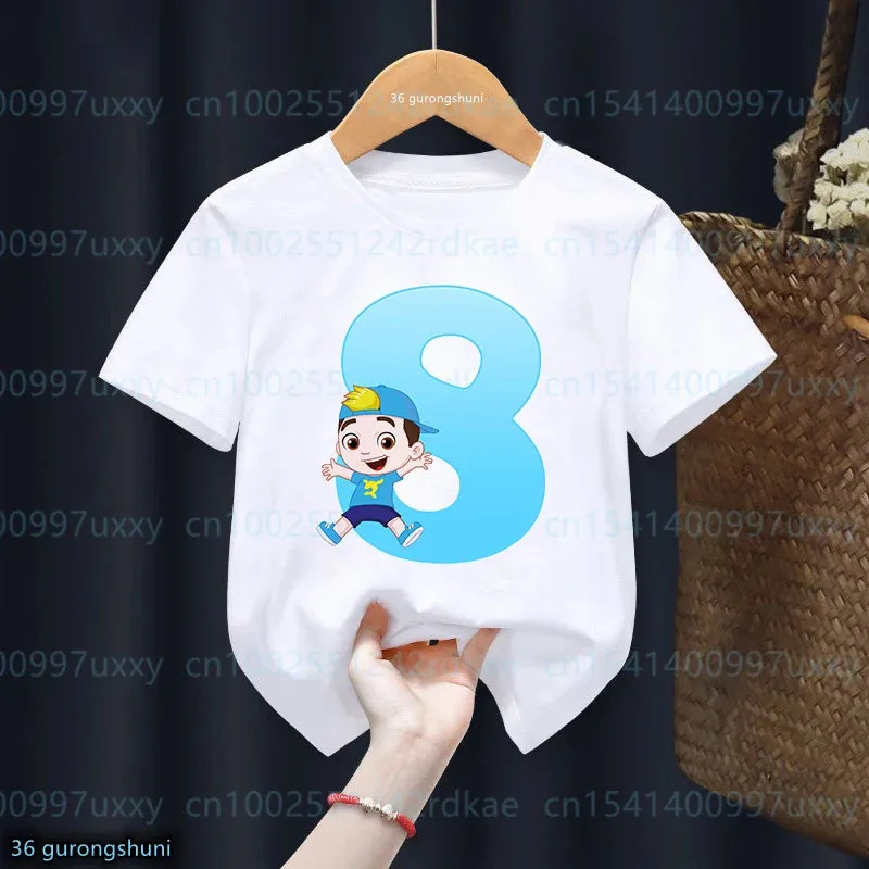 t-shirt for boys Cartoon Luccas Neto Birthday number Print 1-9 Years Old for Children's Birthday Costume tshirt Cute baby shirt