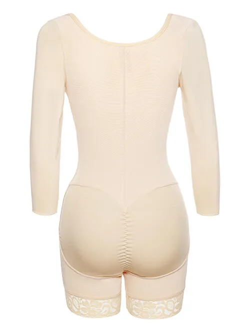 TEEK - Full Size Zip Up Lace Detail Long Sleeve Shapewear