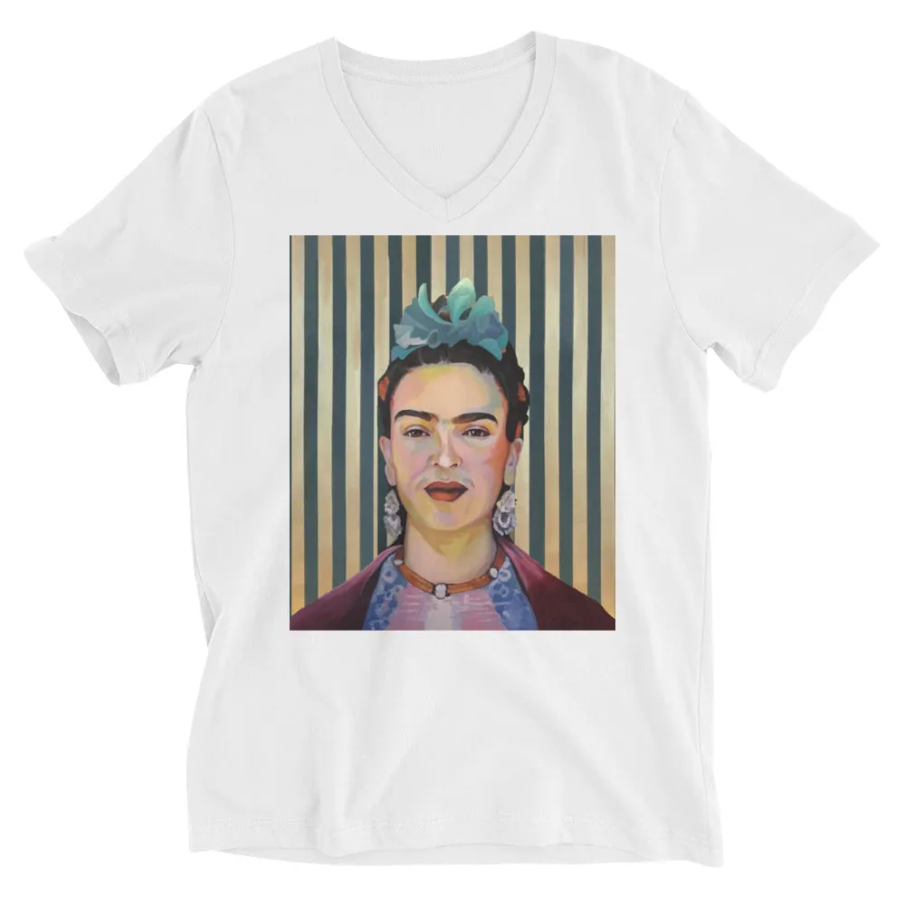 Unisex Short Sleeve V-Neck T-Shirt - Frida stripes