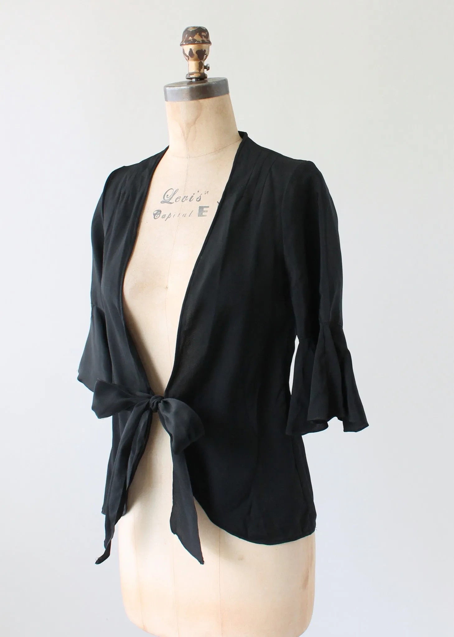 Vintage 1930s Black Crepe Tie Front Jacket