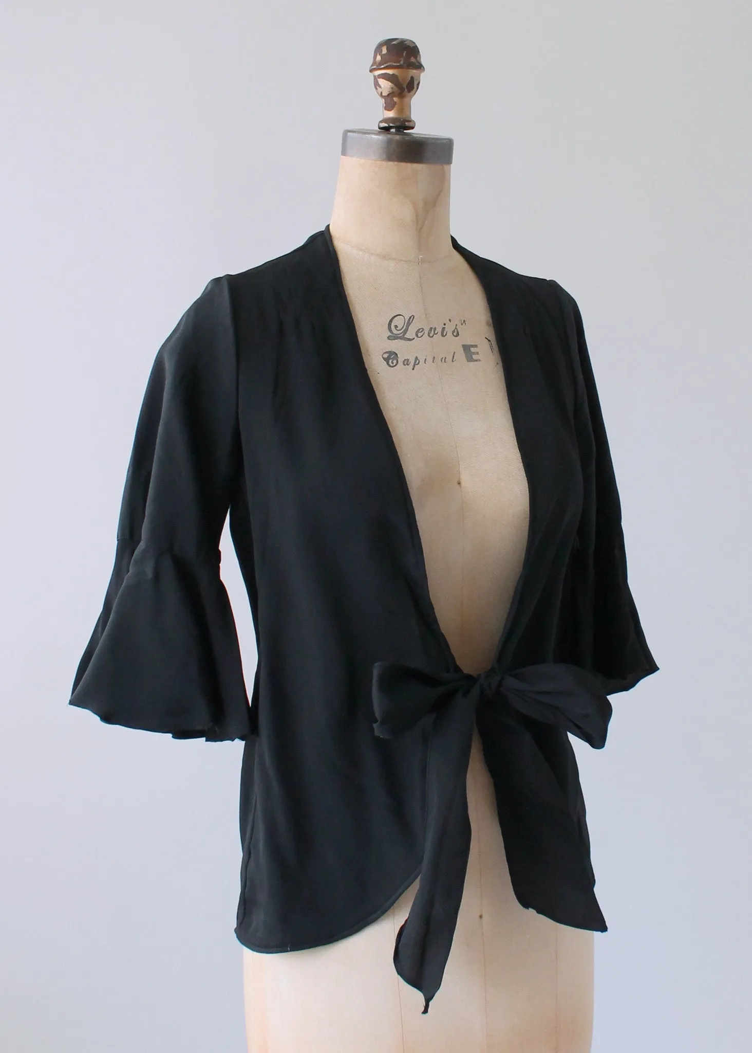 Vintage 1930s Black Crepe Tie Front Jacket