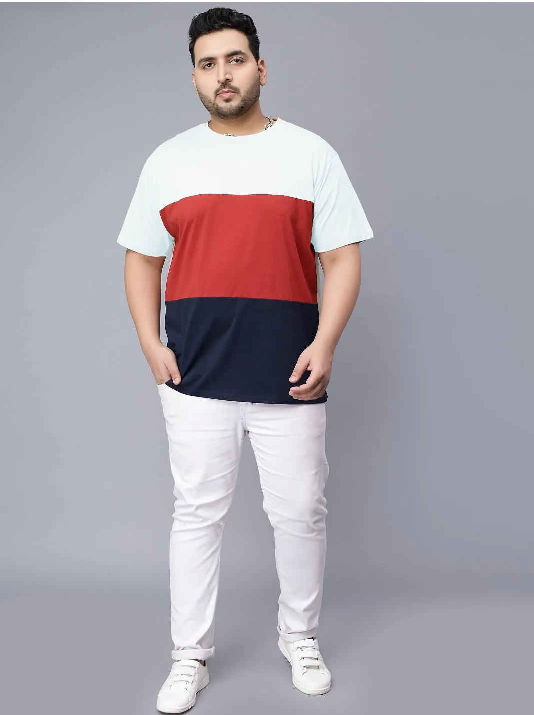 White Triple Color Block Plus Size T-shirt