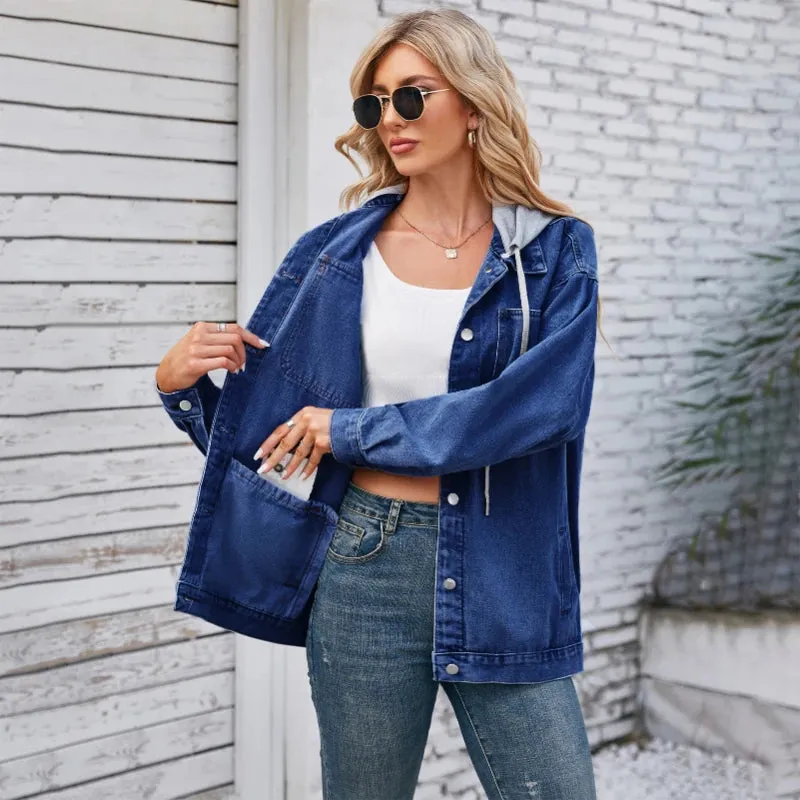 Womens Autumn Spring Oversized Denim Casual Long Distressed Boyfriend Comfy Jacket