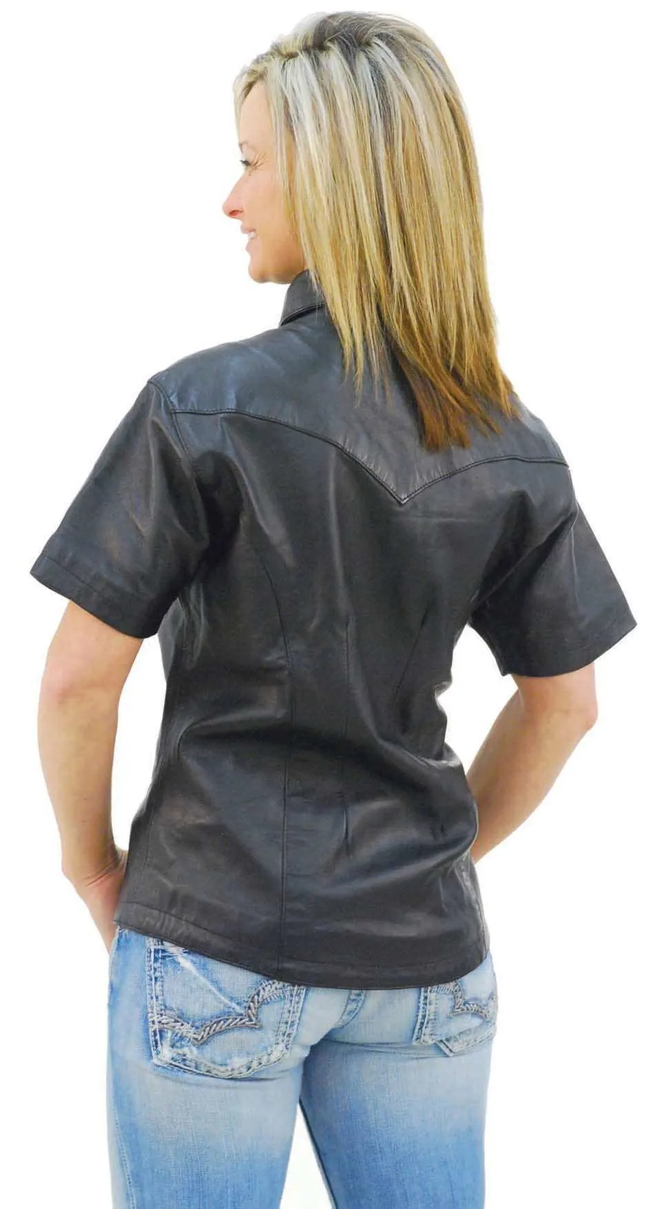 Women's Short Sleeve Leather Shirt #LS864K ()